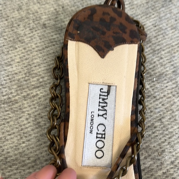 Jimmy Choo flat sandals, Leopard, bone and brass chain Size 37/ US 6.5 - Picture 4 of 16
